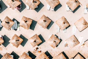 Aerial Beach Umbrellas Art Print, Beach Print, Summer Vibes Photography titled "Aerial Beach Umbrel…" by Radu Bercan, Original Art, Digital Photography