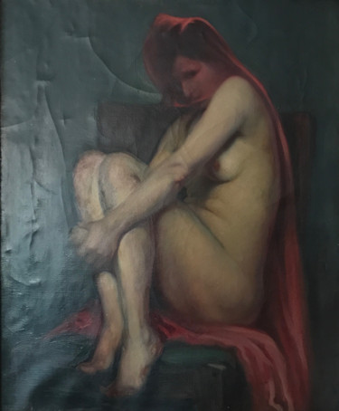 Pintura intitulada "Nude lady on the ch…" por Radu Ichim, Obras de arte originais, Óleo