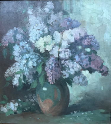 Картина под названием "Vase with lilac" - Radu Ichim, Подлинное произведение искусства, Масло