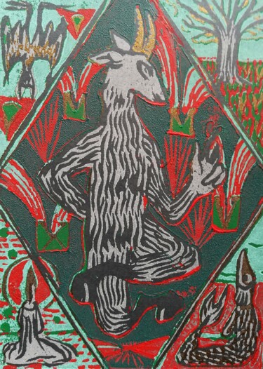 Obrazy i ryciny zatytułowany „goat” autorstwa Rafael Akahira, Oryginalna praca, Drzeworytnictwo