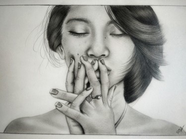 Dessin intitulée "olhos fechados" par Rafael Dabian, Œuvre d'art originale, Crayon