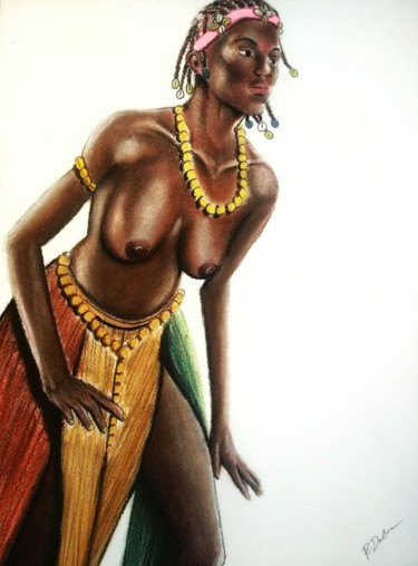 Drawing titled "Carnaval de Bissau" by Rafael Dabian, Original Artwork, Pastel