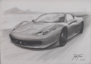 Drawing titled "Ferrari 458" by Rafael Neris, Original Artwork, Graphite Mounted on Wood Stretcher frame