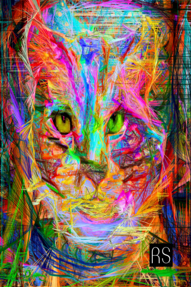 Painting titled "Psychedelic Cat" by Rafael Salazar, Original Artwork, Oil