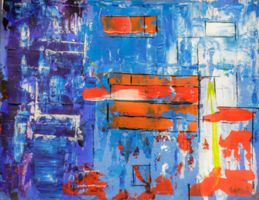 Painting titled "Blue/Orange" by Rafael Ayala, Original Artwork, Acrylic