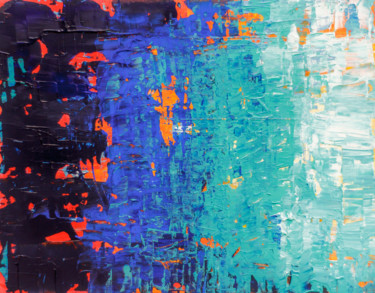 Painting titled "Blues Orange" by Rafael Ayala, Original Artwork, Acrylic