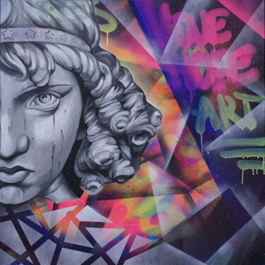 Schilderij getiteld "Ton âme d’enfant" door Rafaelli Ziiangareeva, Origineel Kunstwerk, Graffiti Gemonteerd op Frame voor ho…