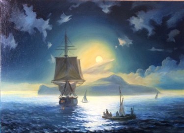 Painting titled "The night sea of ​​…" by Constantine, Original Artwork, Oil