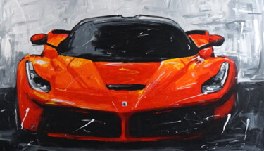 Painting titled "Red Ferrari" by Rafal Stach, Original Artwork, Acrylic Mounted on Wood Stretcher frame