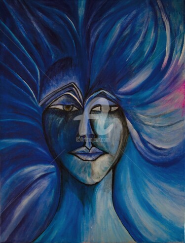 Pittura intitolato "Dama in blu" da Raffaela Quaiotti, Opera d'arte originale, Tempera