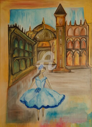 Pittura intitolato "Ballerina a Venezia" da Raffaela Quaiotti, Opera d'arte originale, Olio Montato su Telaio per barella in…