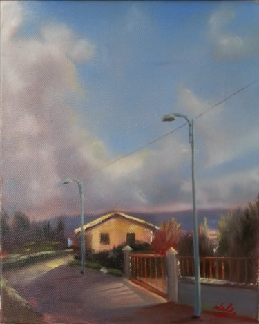 Pittura intitolato "paesaggio-con-casa-…" da Raffaele, Opera d'arte originale