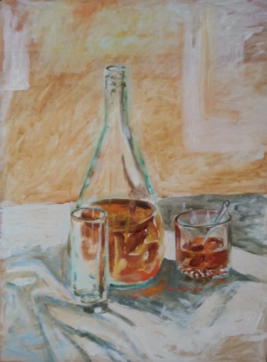 Pittura intitolato "bottiglia-e-due-bic…" da Raffaele, Opera d'arte originale