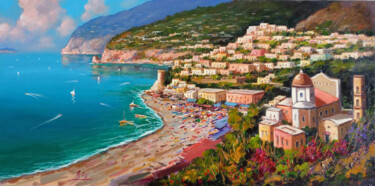 Malarstwo zatytułowany „Costa di Positano” autorstwa Raffaele Tozzi, Oryginalna praca, Olej