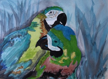 Pittura intitolato "pappagalli.jpg" da Raffaele Tango, Opera d'arte originale