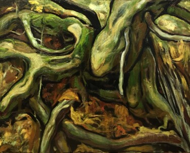 Painting titled "''Tree roots''" by Raffi Ghazaryan, Original Artwork, Oil Mounted on Wood Stretcher frame