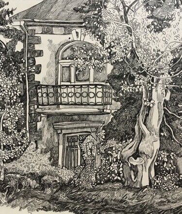 Drawing titled "''Landscape''" by Raffi Ghazaryan, Original Artwork, Gel pen