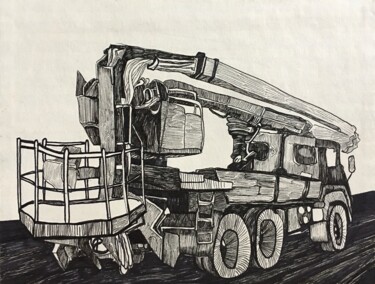 Dibujo titulada "''Lift truck''" por Raffi Ghazaryan, Obra de arte original, Pluma de gel