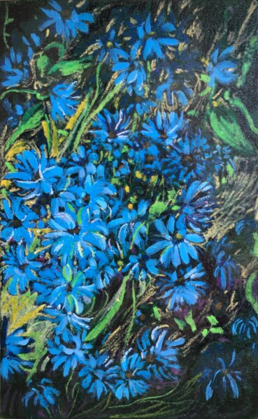Ζωγραφική με τίτλο "''Blue flowers''" από Raffi Ghazaryan, Αυθεντικά έργα τέχνης, Παστέλ