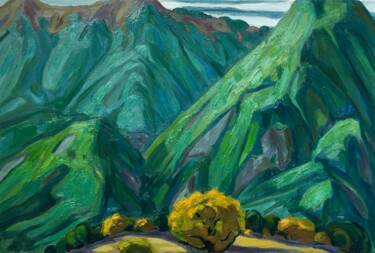 Painting titled "''Mountains''`" by Raffi Ghazaryan, Original Artwork, Oil Mounted on Wood Stretcher frame