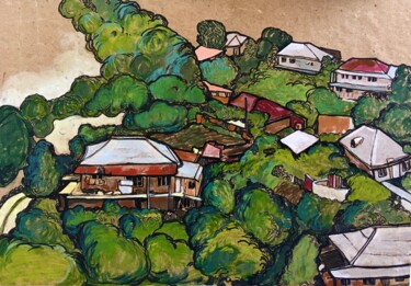 Malerei mit dem Titel "''Village''" von Raffi Ghazaryan, Original-Kunstwerk, Acryl