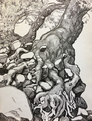 Dessin intitulée "''Large roots''" par Raffi Ghazaryan, Œuvre d'art originale, Stylo gel