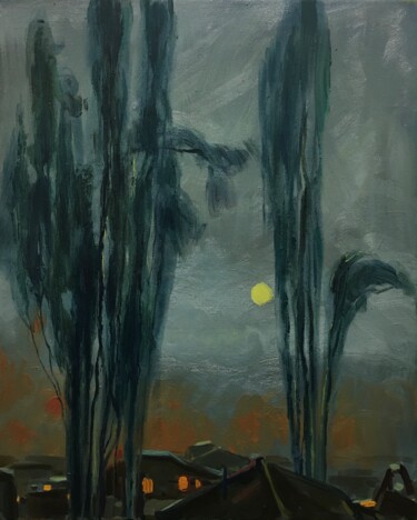 Painting titled "''Evening mood''" by Raffi Ghazaryan, Original Artwork, Oil Mounted on Wood Stretcher frame