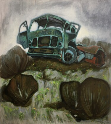 Painting titled "''Old car''1" by Raffi Ghazaryan, Original Artwork, Oil Mounted on Wood Stretcher frame