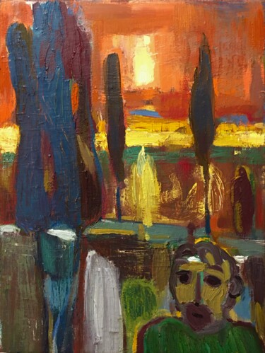 Painting titled "''Sunset''" by Raffi Ghazaryan, Original Artwork, Oil Mounted on Wood Stretcher frame