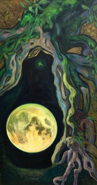 Ζωγραφική με τίτλο "''Sunset of the moo…" από Raffi Ghazaryan, Αυθεντικά έργα τέχνης, Λάδι Τοποθετήθηκε στο Ξύλινο φορείο σκ…