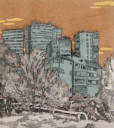 Картина под названием "''Cityscape''" - Raffi Ghazaryan, Подлинное произведение искусства, Гелевая ручка