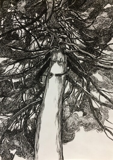 Dibujo titulada "''Pine tree''" por Raffi Ghazaryan, Obra de arte original, Pluma de gel