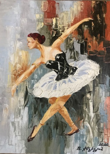 Painting titled "Ballerina (30x40cm,…" by Raffik Qeshishyan, Original Artwork, Oil Mounted on Wood Stretcher frame