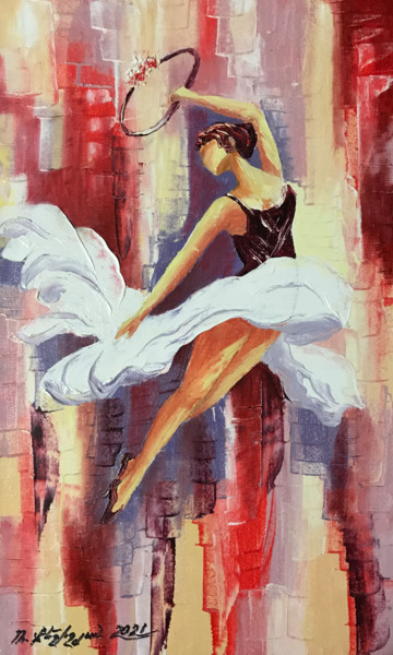 Painting titled "Ballerina (50x30cm,…" by Raffik Qeshishyan, Original Artwork, Oil Mounted on Wood Stretcher frame
