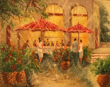 Peinture intitulée "Small cafe (40x50cm…" par Raffik Qeshishyan, Œuvre d'art originale, Huile Monté sur Châssis en bois