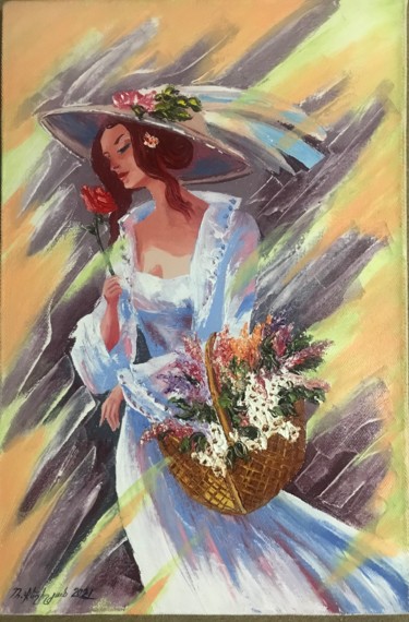 Painting titled "Bride (40x60cm, oil…" by Raffik Qeshishyan, Original Artwork, Oil Mounted on Wood Stretcher frame