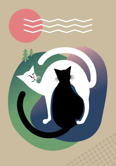 Arts numériques intitulée "Two Cats" par Raffi Kassis, Œuvre d'art originale, Travail numérique 2D