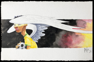 Pintura titulada "Anjo da Bola 1" por Raffu, Obra de arte original, Acuarela