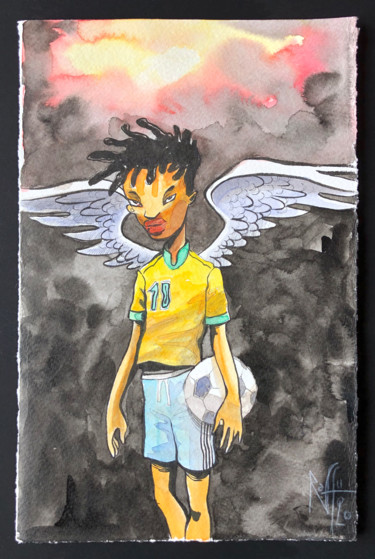 Pintura titulada "Anjo da Bola 2" por Raffu, Obra de arte original, Acuarela