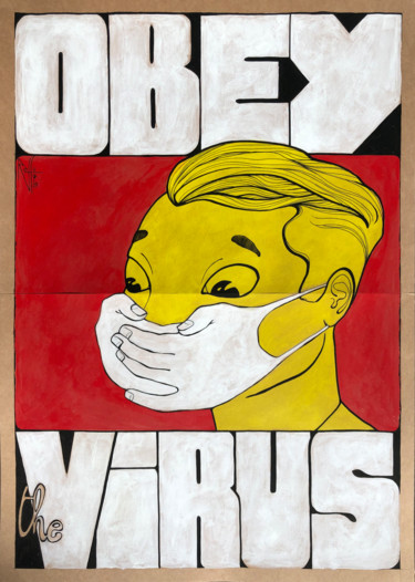 Schilderij getiteld "Obey the Virus" door Raffu, Origineel Kunstwerk, Acryl