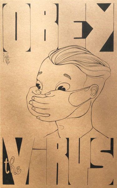Dessin intitulée "Obey the Virus #2" par Raffu, Œuvre d'art originale, Marqueur