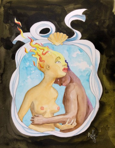 Peinture intitulée "Garder la Flamme" par Raffu, Œuvre d'art originale, Aquarelle