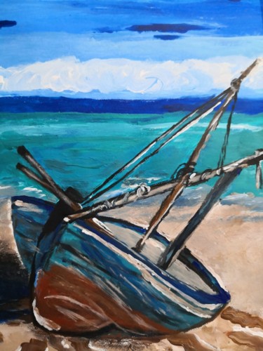 Malerei mit dem Titel "Meer , Boot Acryl M…" von Rafiart, Original-Kunstwerk, Acryl