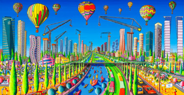 urban naive paintings naife city landscape art Painting titled "urban naive paintin…" by Raphael Perez, Original Art, Acrylic