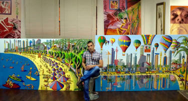 naive art large colorful paintings urban landscape Peinture, acrylique, art naïf, œuvre d'art par Raphael Perez