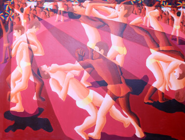 men wrestling paintings gay art man wrestle painting Peinture intitulée "men wrestling paint…" par Raphael Perez, Œuvre d'art originale, Acrylique