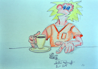pause-cafe Dessin intitulée "pause-cafe" par Christian Ragaine, Œuvre d'art originale, Crayon