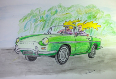 Renault Caravelle Dessin intitulée "Renault Caravelle" par Christian Ragaine, Œuvre d'art originale, Aquarelle