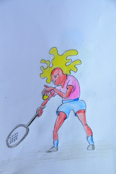 Service au tennis Drawing titled "Service au tennis" by Christian Ragaine, Original Art, Watercolor
