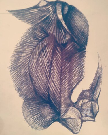 Disegno intitolato "Microbial sketch" da Rahel Tarik, Opera d'arte originale, Biro